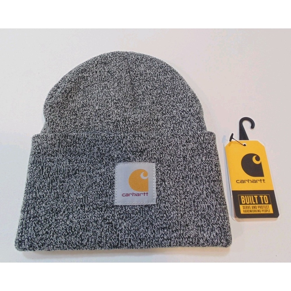 Carhartt Adult One Size Knit Cuffed Beanie Winter Hat Black/White Heather